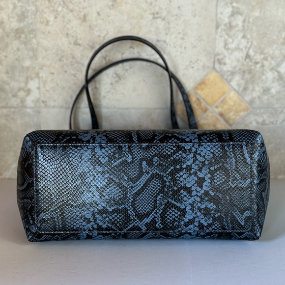 Michael Kors Reed Large Belted Shoulder Tote Leather Bag Denim Exotic Accents - Picture 11 of 15